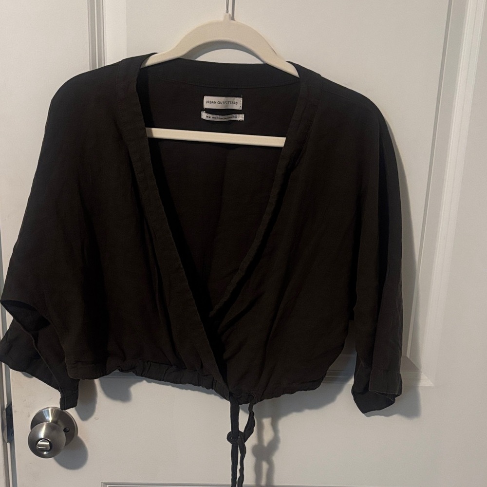 Urban Outfitters Rich Dark Gray Crop Top Linen